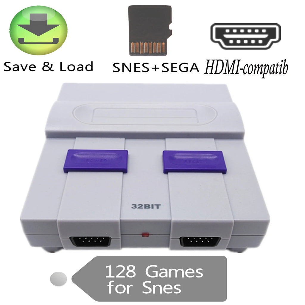 HD Game Console with TF Card Slot for Snes/Sega MD Support Save & Load with 128 Games For Snes
