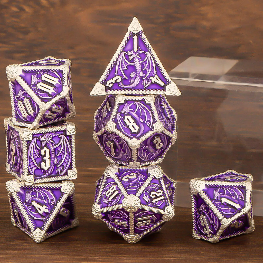 Metal Dice Set, 7 Piece Polyhedral Role Playing RPG D and D Dice D20 D12 D10 D8 D6 D4