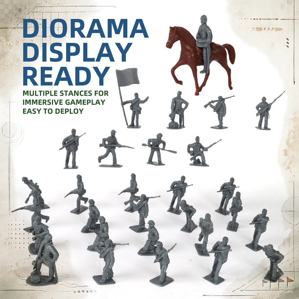 ViiKONDO 80 PCS Blue & Gray Historical Plastic Miniature Figures Set with Horse Models for Tabletop Gaming and Diorama Displays