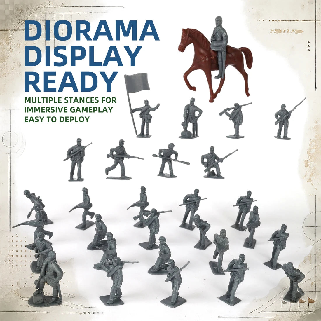 ViiKONDO 80 PCS Blue & Gray Historical Plastic Miniature Figures Set with Horse Models for Tabletop Gaming and Diorama Displays