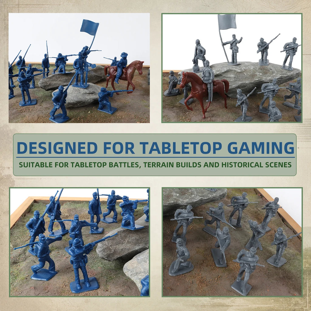 ViiKONDO 80 PCS Blue & Gray Historical Plastic Miniature Figures Set with Horse Models for Tabletop Gaming and Diorama Displays