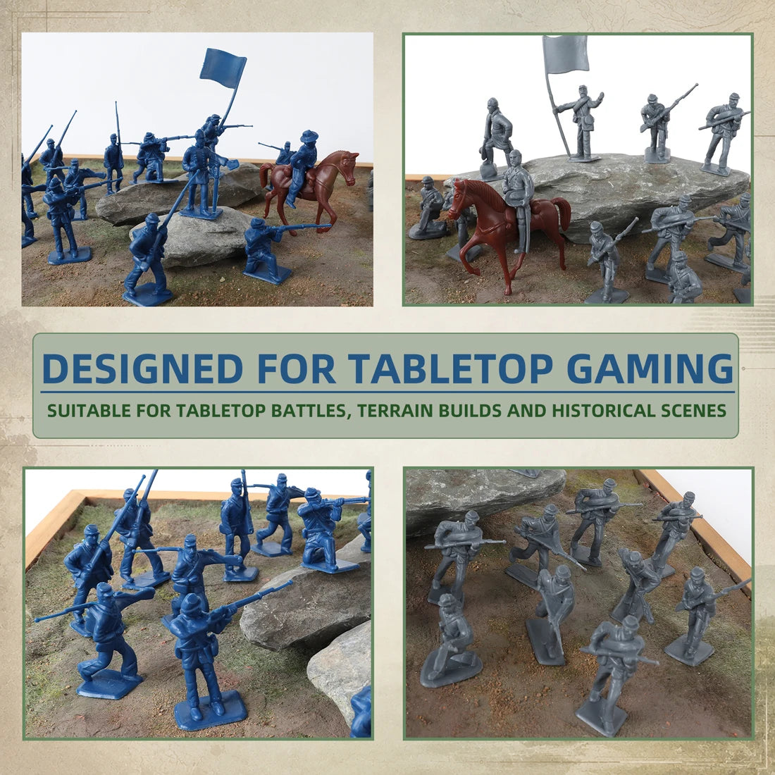 ViiKONDO 80 PCS Blue & Gray Historical Plastic Miniature Figures Set with Horse Models for Tabletop Gaming and Diorama Displays