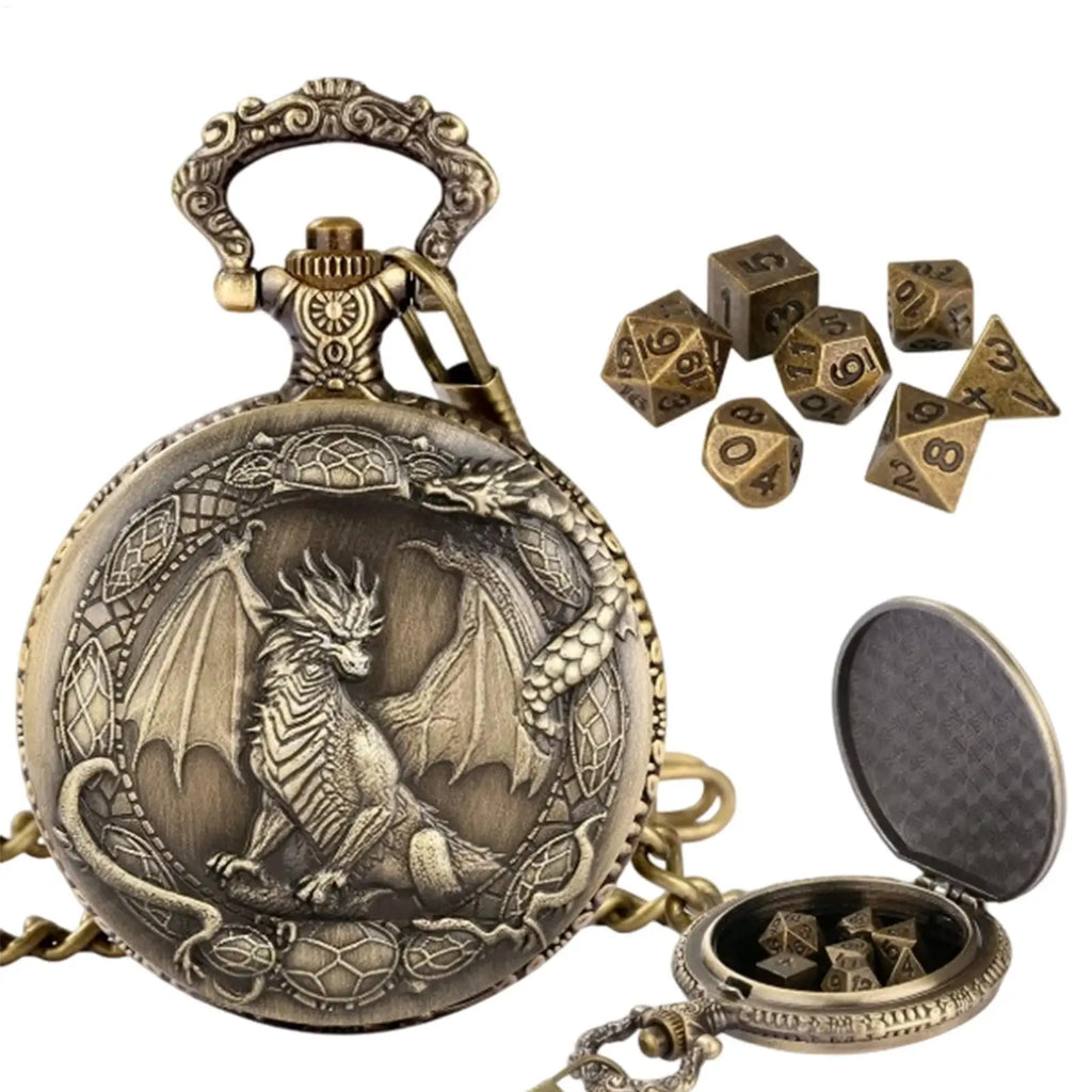 7pcs Metal Dice Set In Pocket Watch Case Polyhedral RPG DiceBoard Game Party Gift For D & D Players Beginners Adults Home Travel