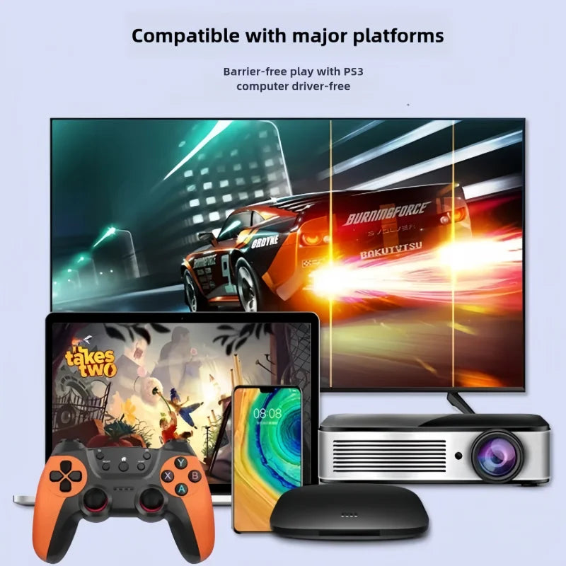 Wireless Game Controller, Plug and Play Gamepad with Dual Vibration & Turbo Burst Function, Ergonomic Anti-Slip Joystick Compatible with PS3, PC, Smart TV, TV Box
