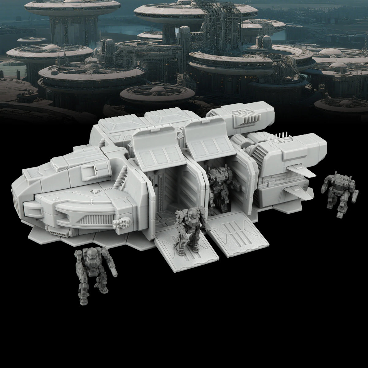 Sci-Fi Transport Spaceship & Robot Miniatures – TTRPG Terrain Accessories, Mech & Spacecraft Models for Tabletop Games