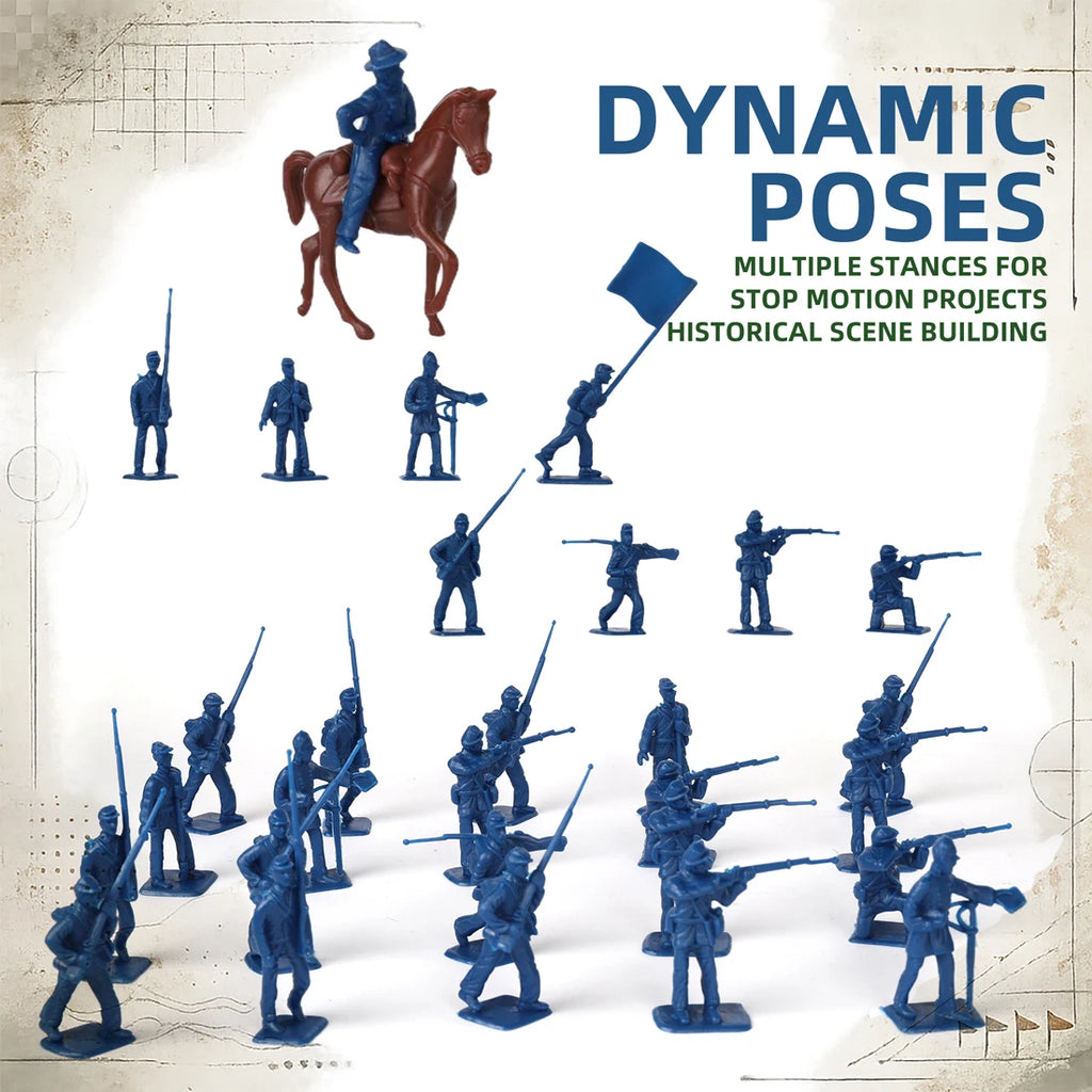 ViiKONDO 80 PCS Blue & Gray Historical Plastic Miniature Figures Set with Horse Models for Tabletop Gaming and Diorama Displays