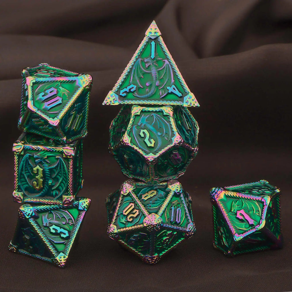 Metal Dice Set, 7 Piece Polyhedral Role Playing RPG D and D Dice D20 D12 D10 D8 D6 D4