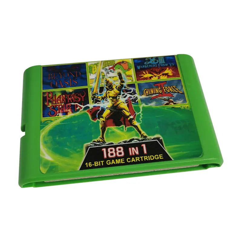 188 IN1 MD Games Cartridge For 16 Bit Video Game Console Many Games Battery Save Green Shell