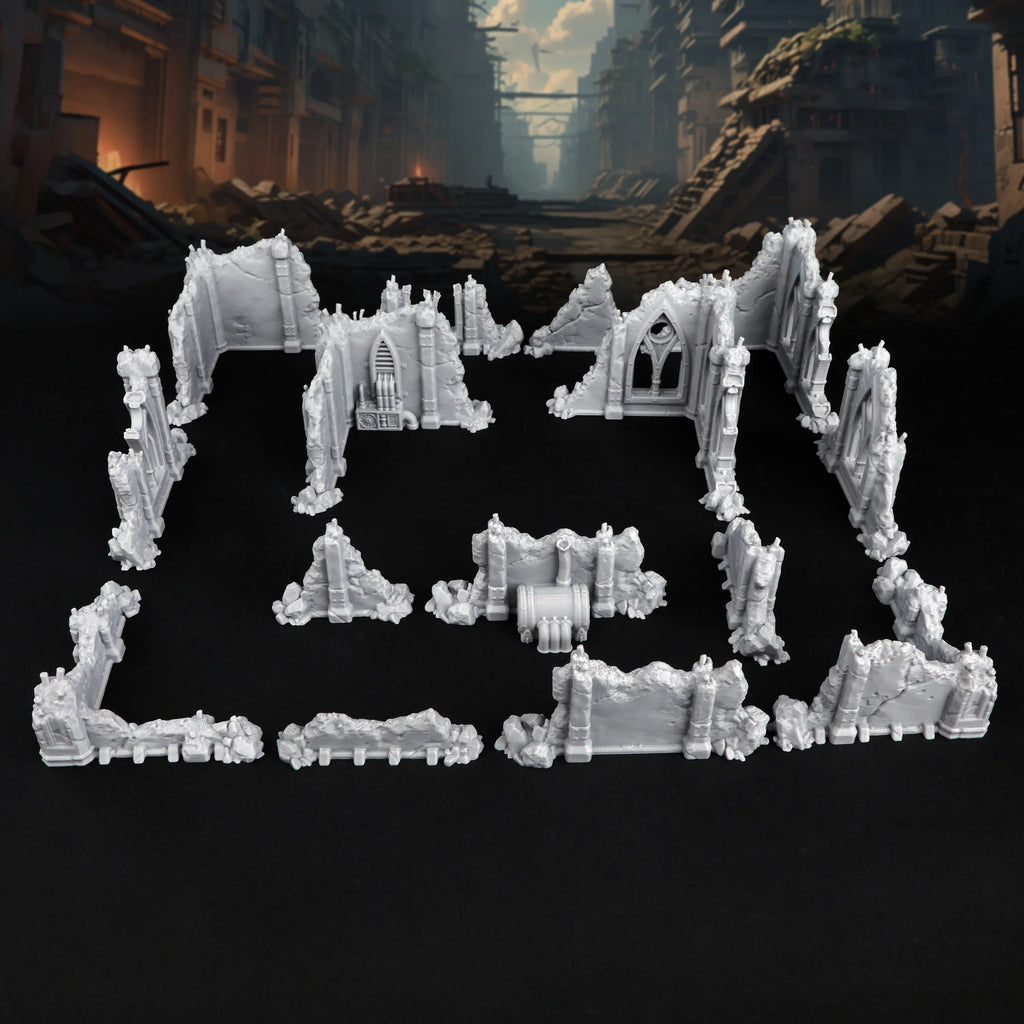 Sci-Fi Ruins of the Empire Terrain Set for 25-28mm Miniatures - Battlefield Ruins for Tabletop TTRPG Role-Playing Games