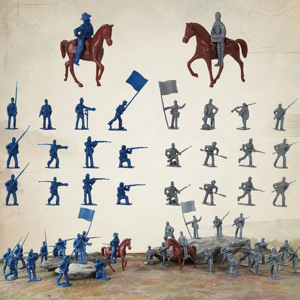 ViiKONDO 80 PCS Blue & Gray Historical Plastic Miniature Figures Set with Horse Models for Tabletop Gaming and Diorama Displays