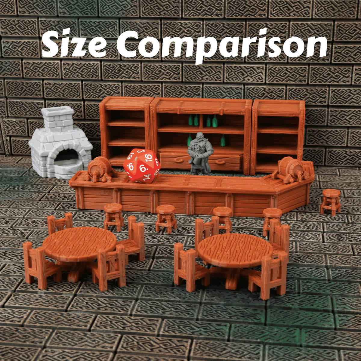 28mm TRPG Tavern Bar Furniture Miniature Terrain Set, Tabletop RPG Scenery Terrain for Fantasy RPG Game