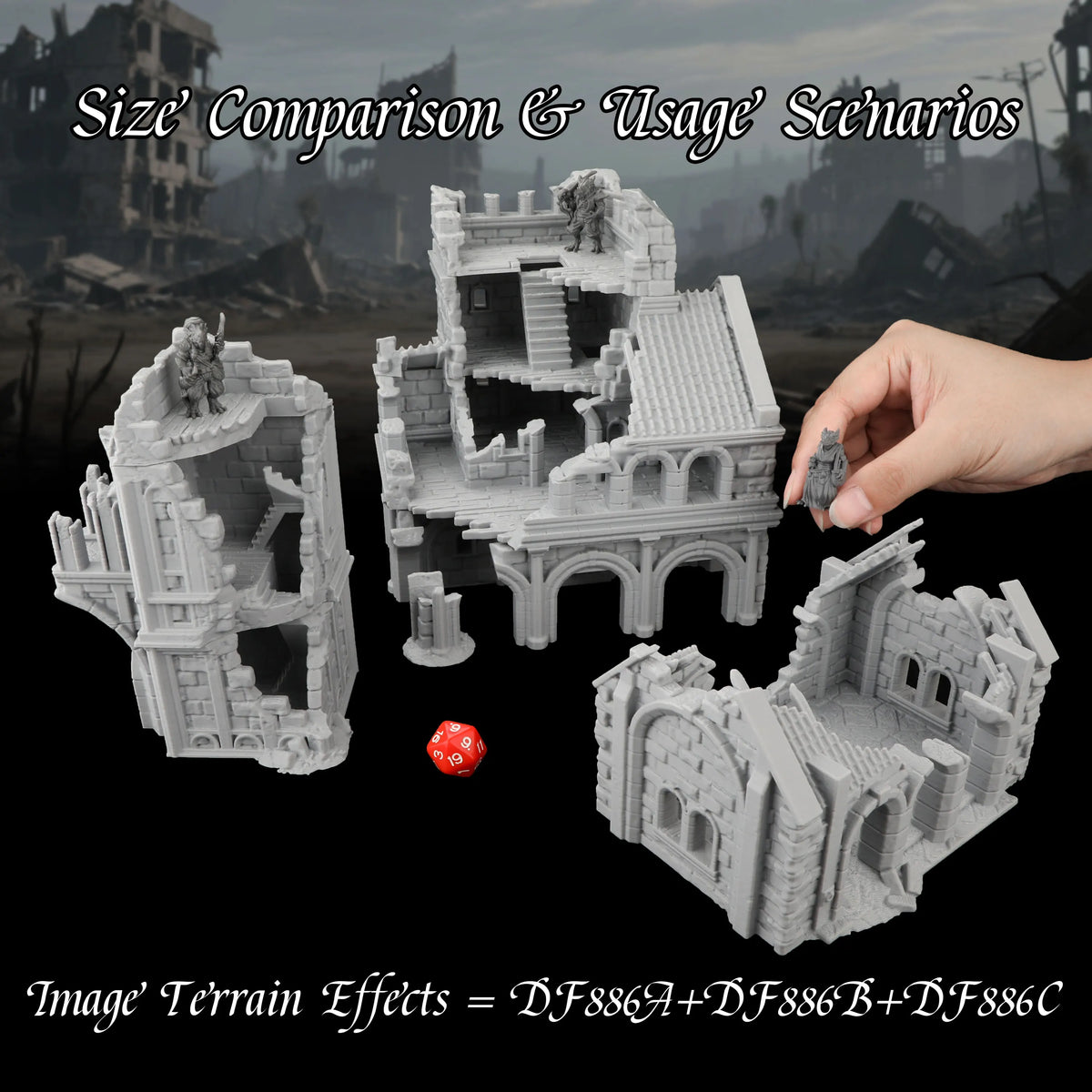 RPG Miniatures Ruins Building Terrain Set - Medieval DND Terrain for Abandoned City, Worn House Miniature Terrain, TTRPG Gift