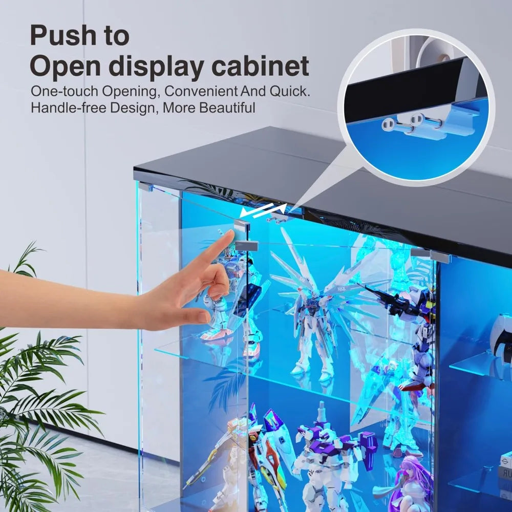 Smart Glass Display Cabinet with LED Lights & Sensor, High Gloss Sideboard for Toys, Books, Collectibles