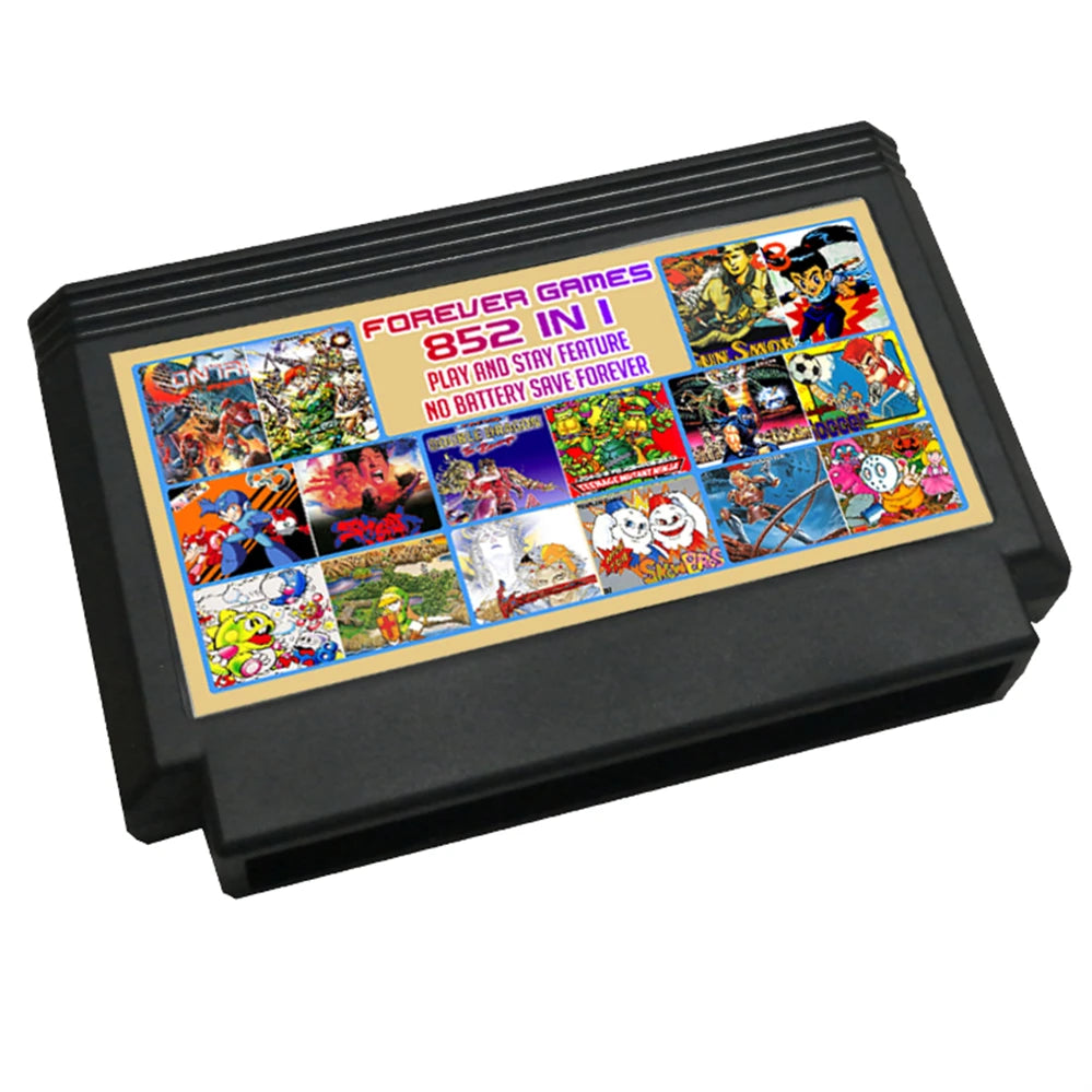 60 Pin 8 bit Game cartridge with 852 free games classic collection for FC video game console Black Yellow Quality Shell Case