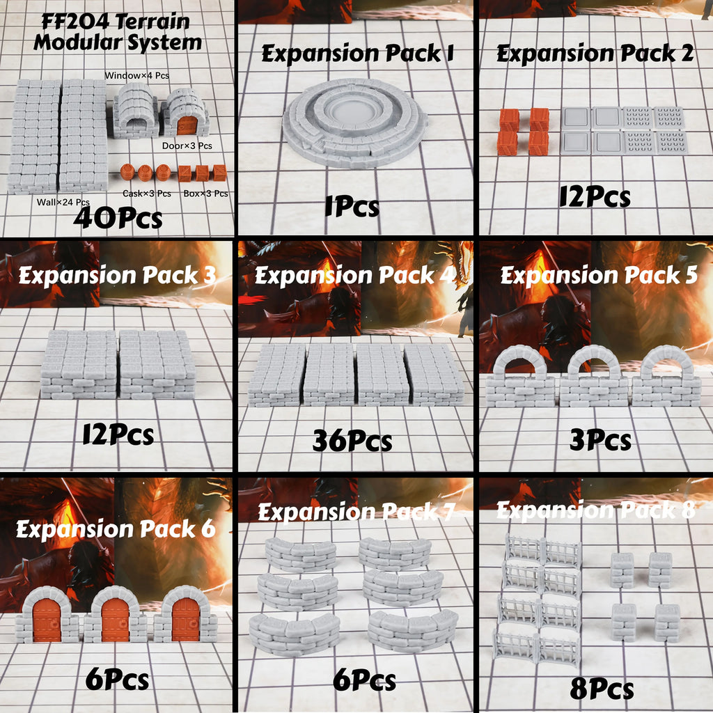 28mm Dungeon Walls Miniature Terrain Modular System, Terrain Building Accessories for Tabletop RPG Role Playing Game Scenes