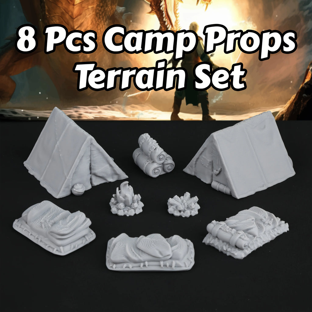 8pcs RPG Adventurer's Camp Miniature Terrain Building Set, Miniature Accessories for TRPG Role-Playing Tabletop Games