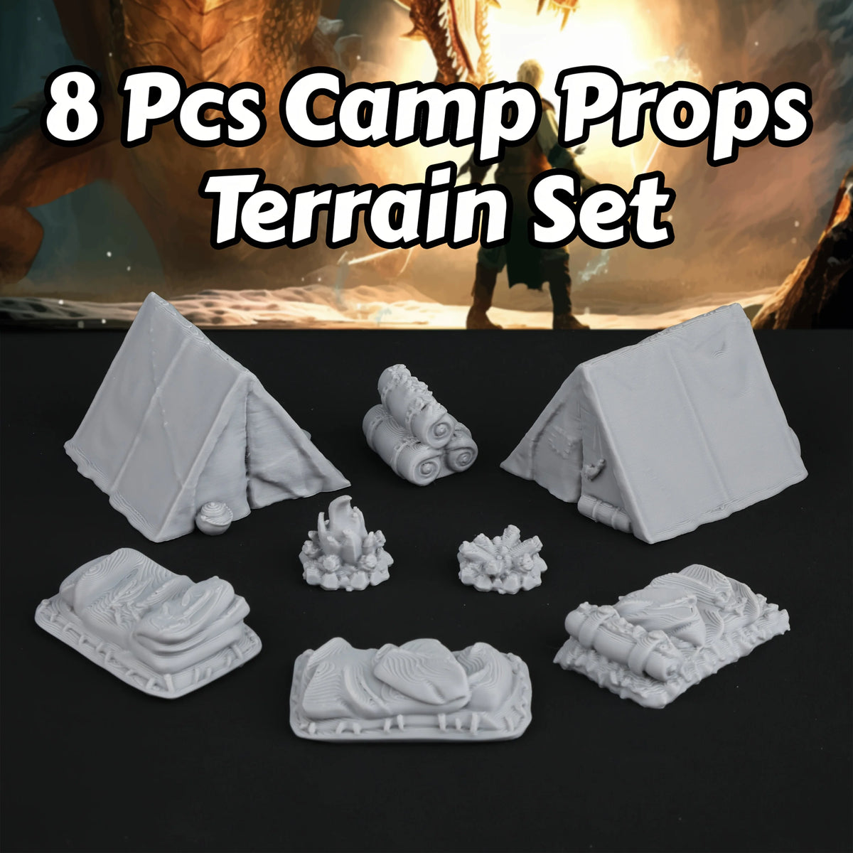8pcs RPG Adventurer's Camp Miniature Terrain Building Set, Miniature Accessories for TRPG Role-Playing Tabletop Games