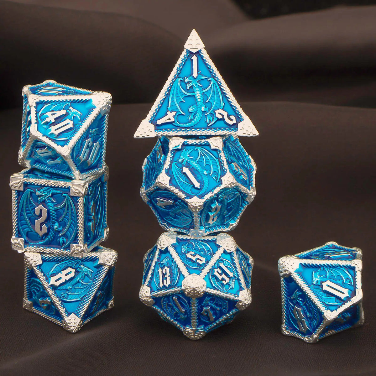 Metal Dice Set, 7 Piece Polyhedral Role Playing RPG D and D Dice D20 D12 D10 D8 D6 D4