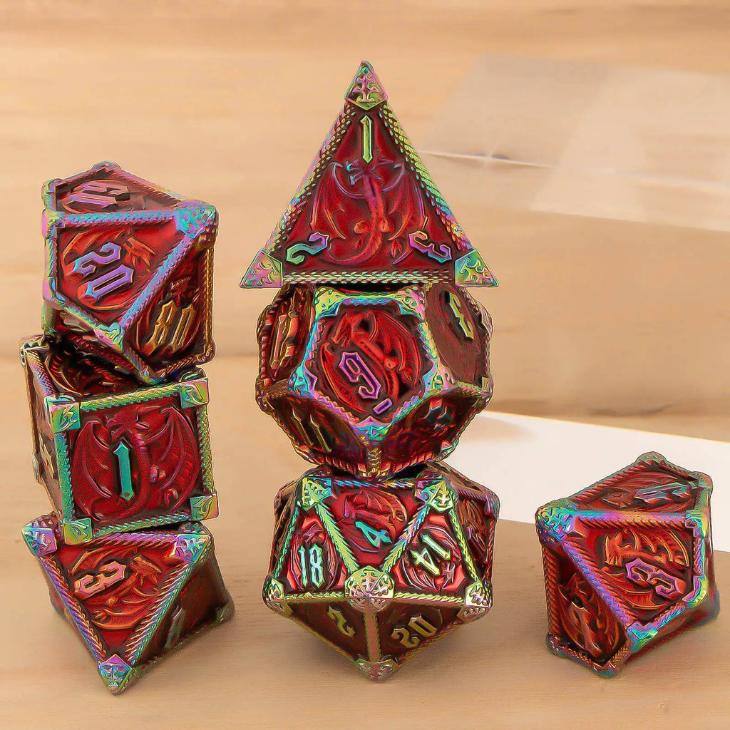 Metal Dice Set, 7 Piece Polyhedral Role Playing RPG D and D Dice D20 D12 D10 D8 D6 D4