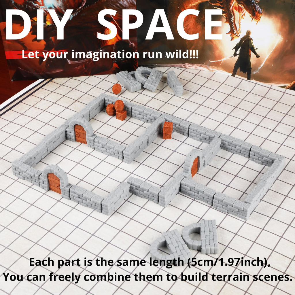 28mm Dungeon Walls Miniature Terrain Modular System, Terrain Building Accessories for Tabletop RPG Role Playing Game Scenes