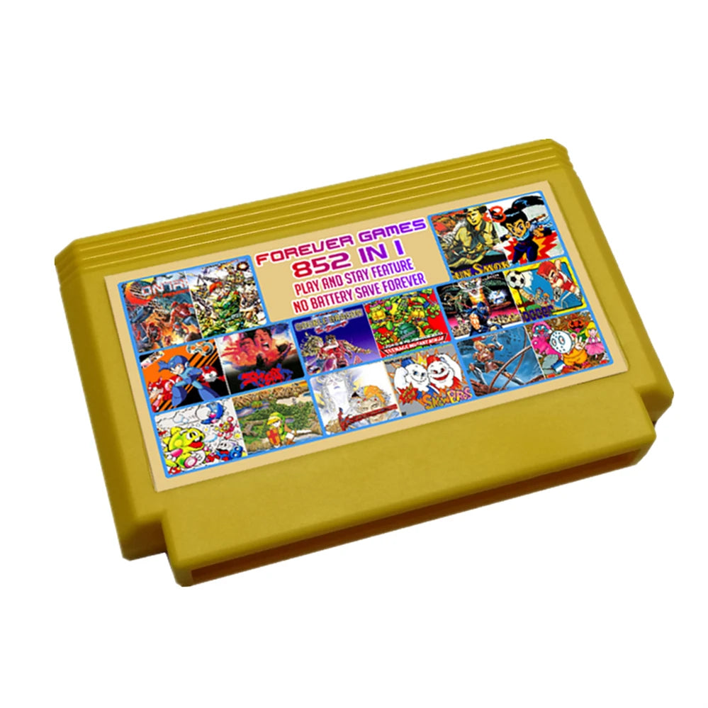 60 Pin 8 bit Game cartridge with 852 free games classic collection for FC video game console Black Yellow Quality Shell Case