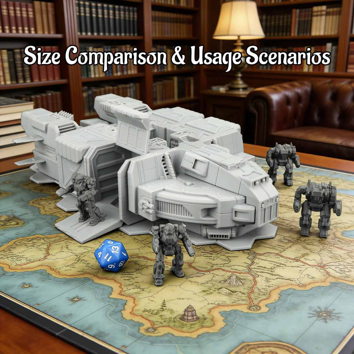 Sci-Fi Transport Spaceship & Robot Miniatures – TTRPG Terrain Accessories, Mech & Spacecraft Models for Tabletop Games