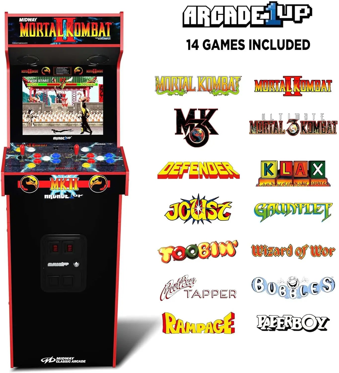 Mortal Kombat II Deluxe Arcade Machine for Home - 5 Feet Tall - 14 Classic Games