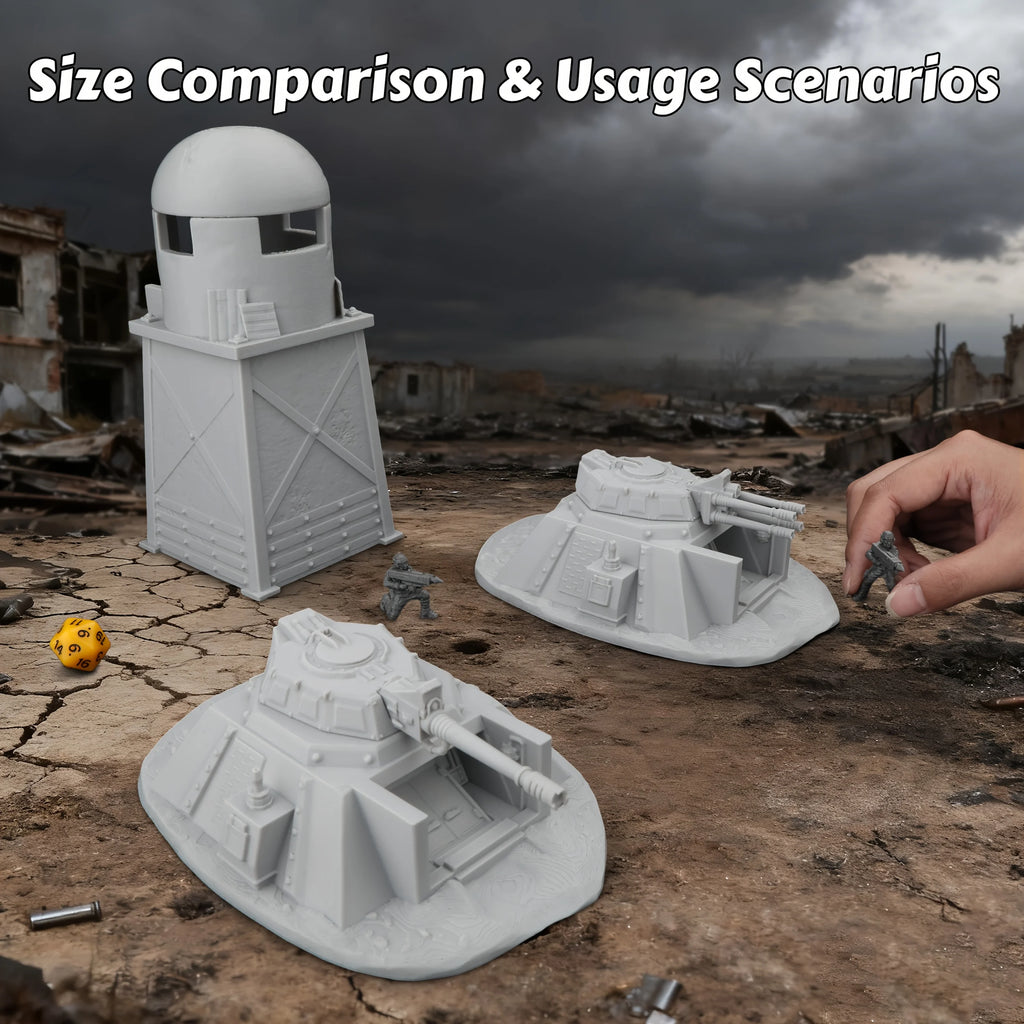Sci-Fi Defense Base Miniature Terrain Set, Armed Bunkers for RPG Fantasy Terrain Building, Collectible Accessory