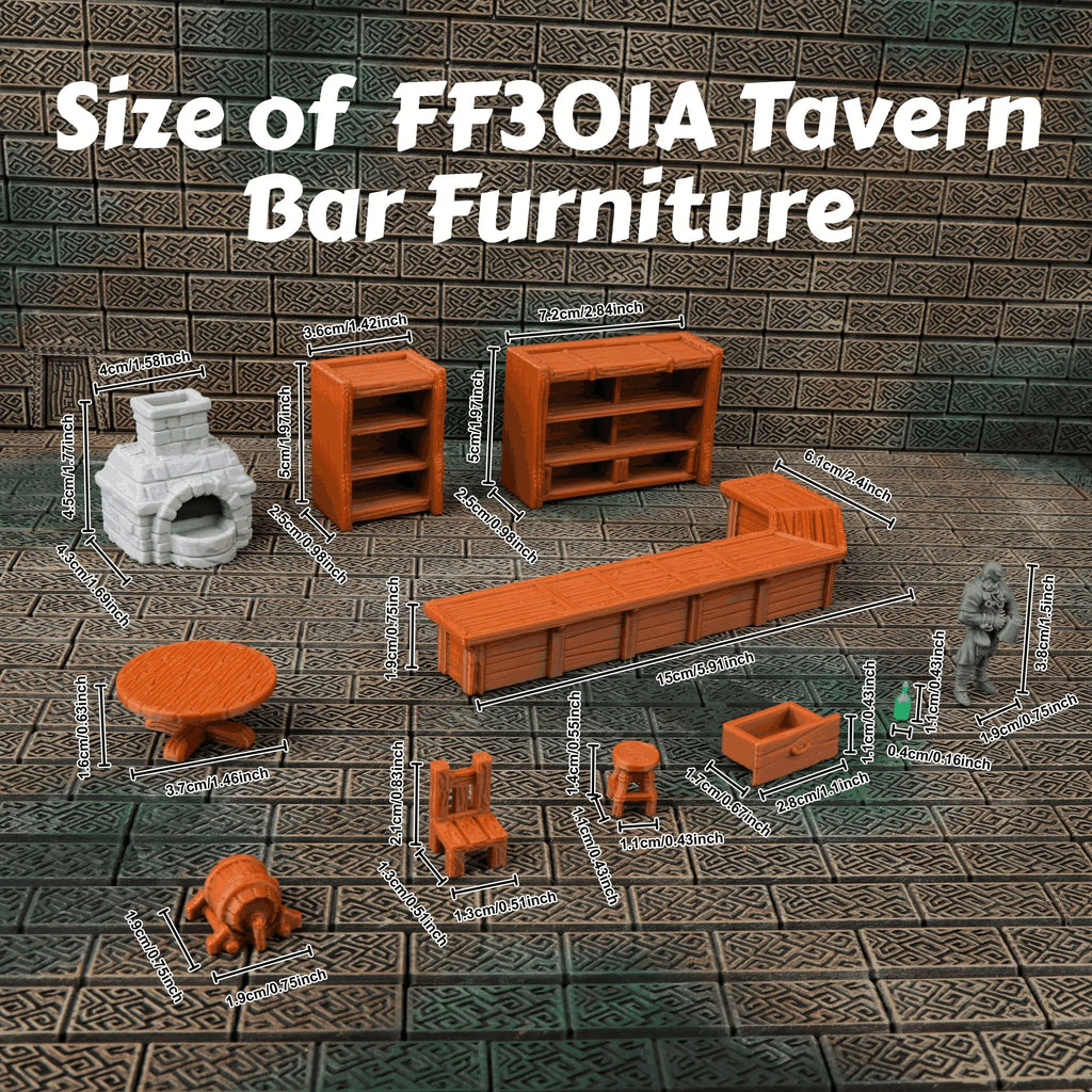 28mm TRPG Tavern Bar Furniture Miniature Terrain Set, Tabletop RPG Scenery Terrain for Fantasy RPG Game