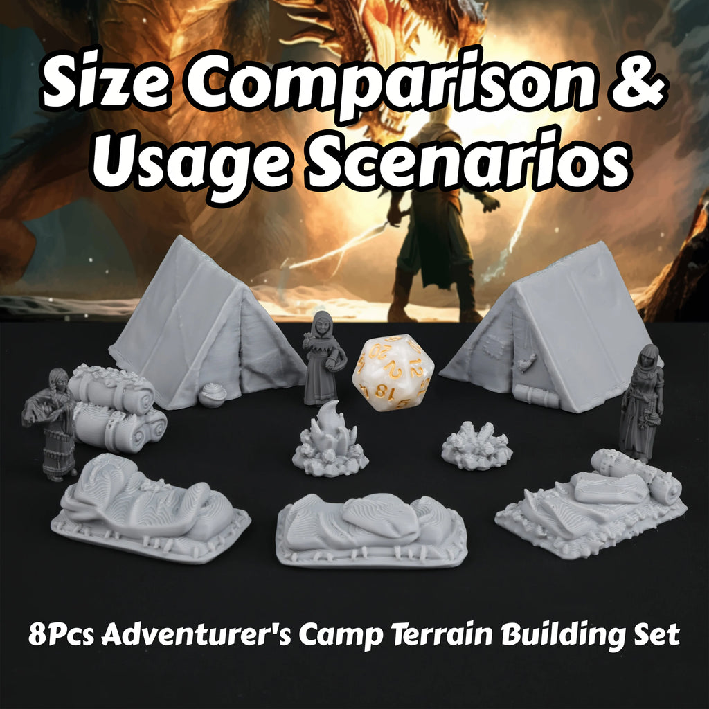 8pcs RPG Adventurer's Camp Miniature Terrain Building Set, Miniature Accessories for TRPG Role-Playing Tabletop Games