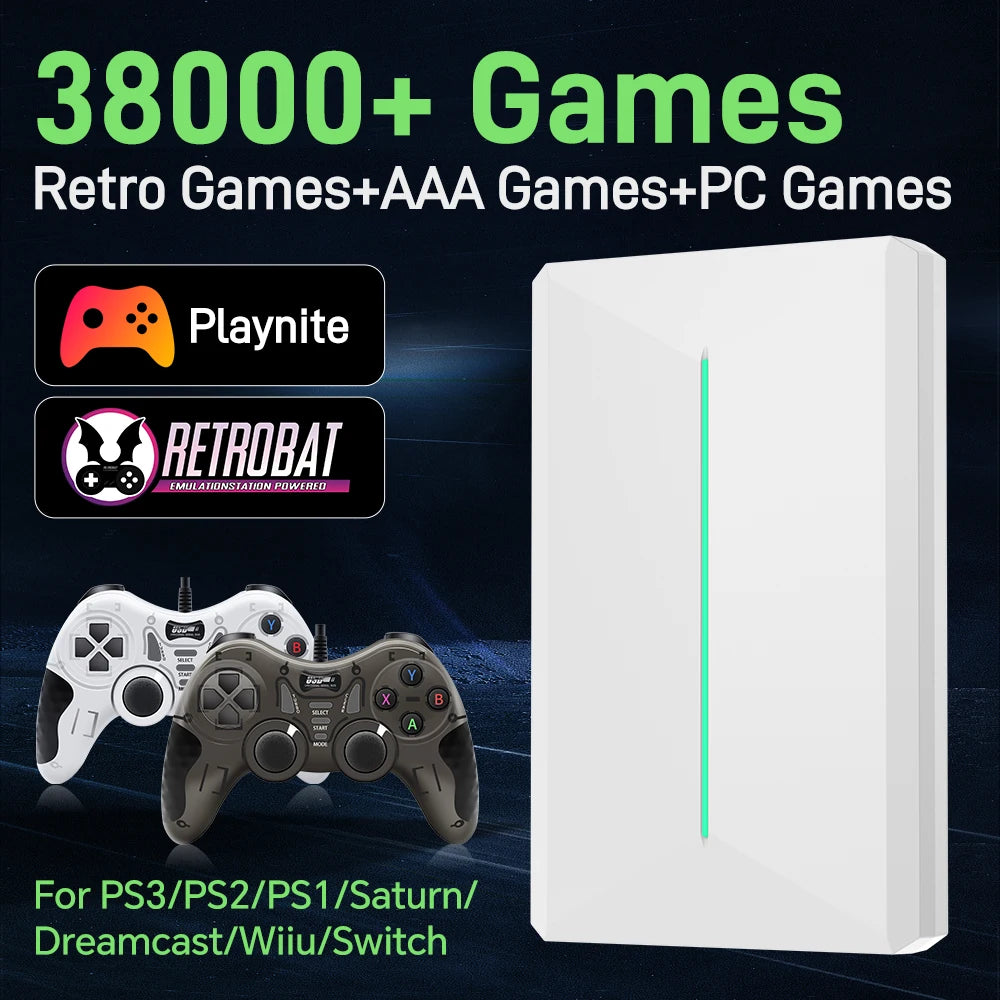 Playnite&Retrobat 500GB Game Hard Drive Consoles Retro Gaming HDD With 38200+Games&49 Emulators Plug&Play for PS3/PS2/PS1/N64