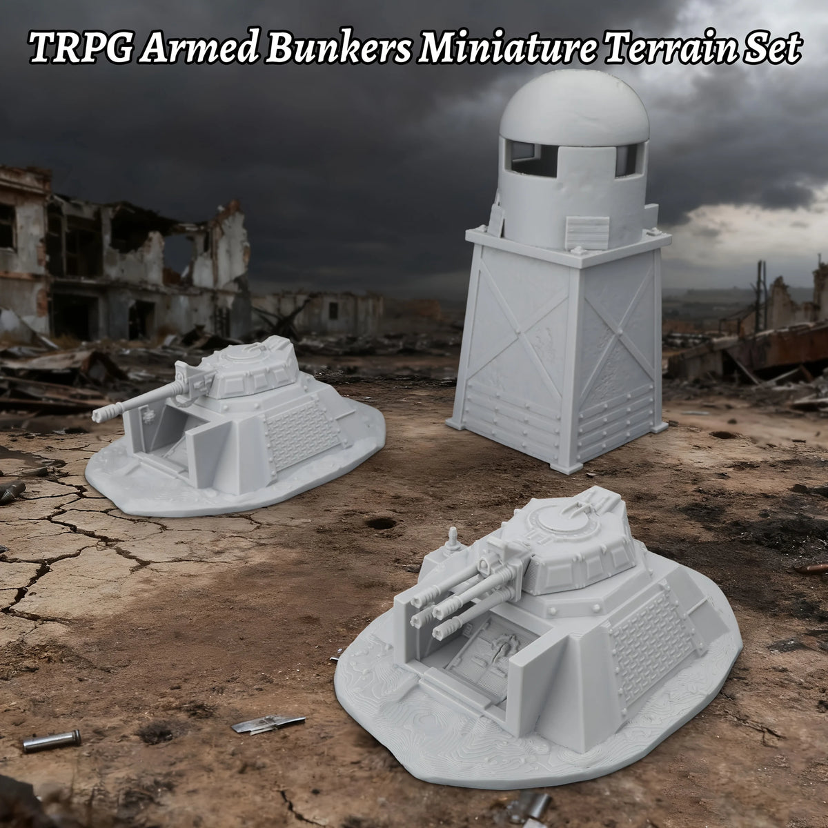 Sci-Fi Defense Base Miniature Terrain Set, Armed Bunkers for RPG Fantasy Terrain Building, Collectible Accessory