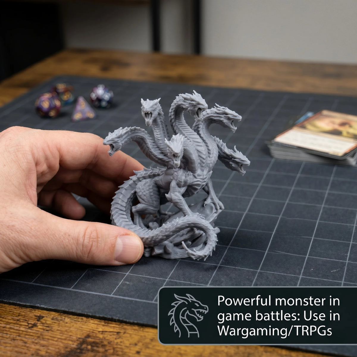 Unpainted Hydra Miniature Ornament, TTRPG Style, Tabletop Wargame Figurine