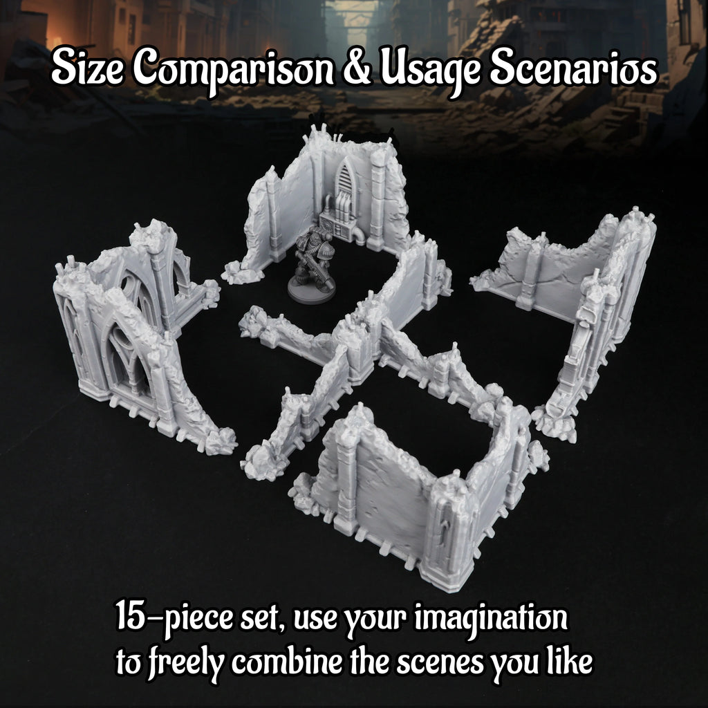 Sci-Fi Ruins of the Empire Terrain Set for 25-28mm Miniatures - Battlefield Ruins for Tabletop TTRPG Role-Playing Games