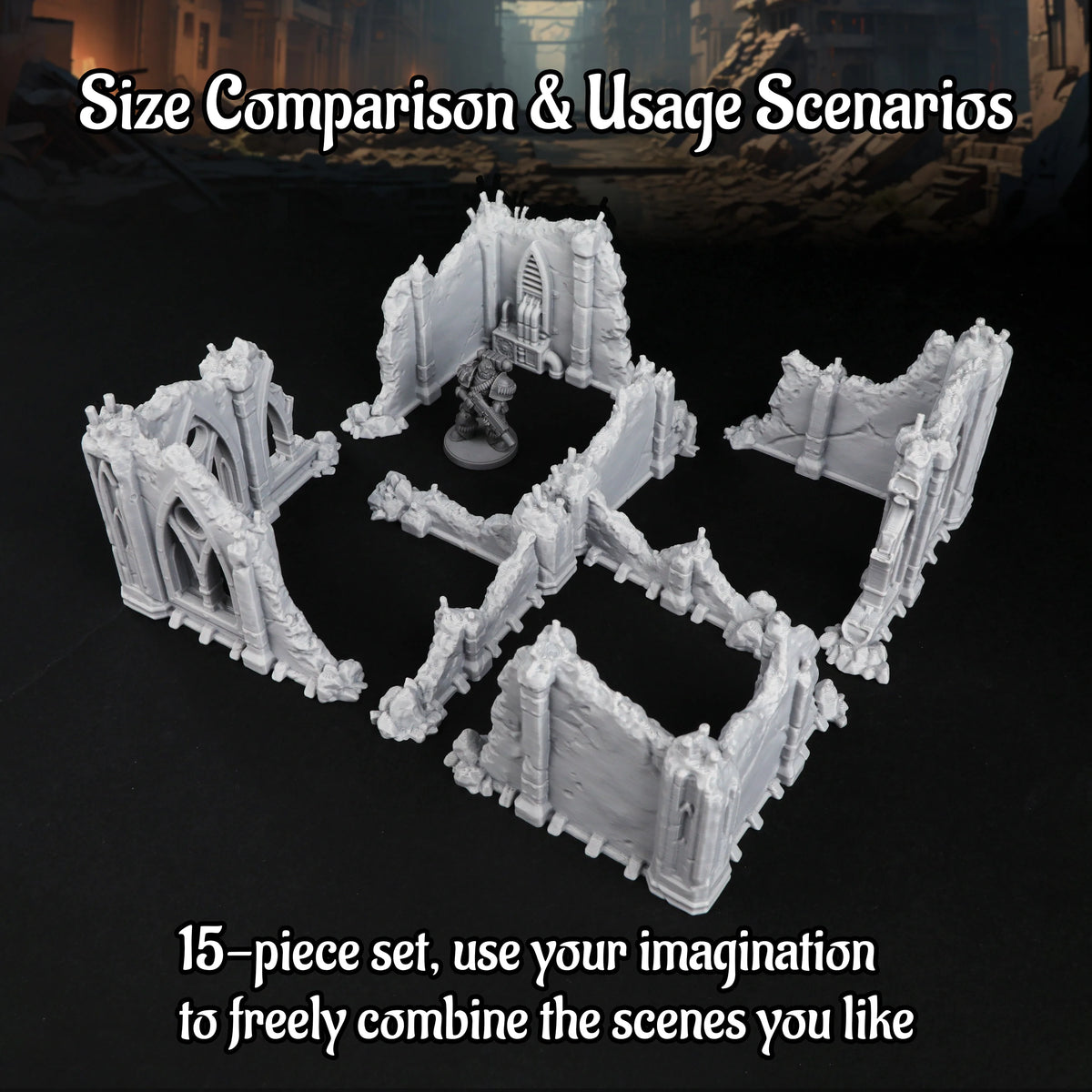 Sci-Fi Ruins of the Empire Terrain Set for 25-28mm Miniatures - Battlefield Ruins for Tabletop TTRPG Role-Playing Games