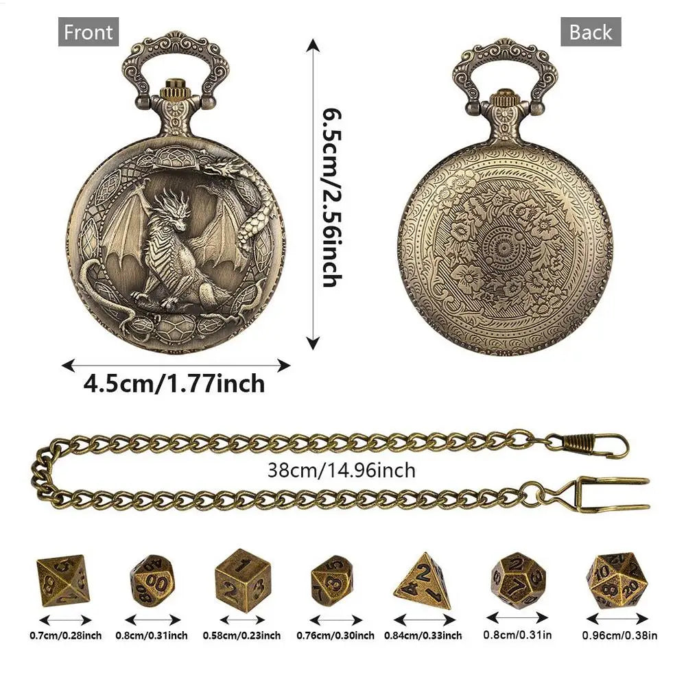 7pcs Metal Dice Set In Pocket Watch Case Polyhedral RPG DiceBoard Game Party Gift For D & D Players Beginners Adults Home Travel