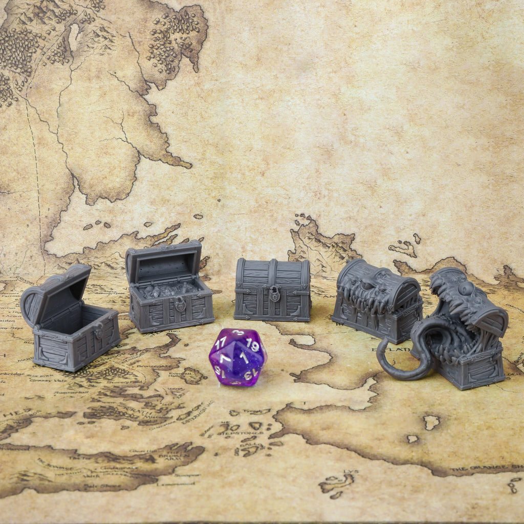 RPG Mimic Chest Miniature Model Set, Fantasy TTRPG Accessory, Hidden Monster Treasure Box for Tabletop Role Play Game Scenes