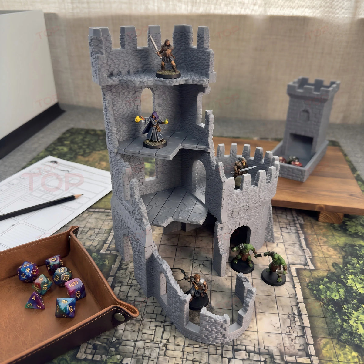 Abandoned Fortress Terrain, TTRPG Tabletop Style, Ruined Castle Scenery Model, Wargame Diorama Prop, Game pieces and components.