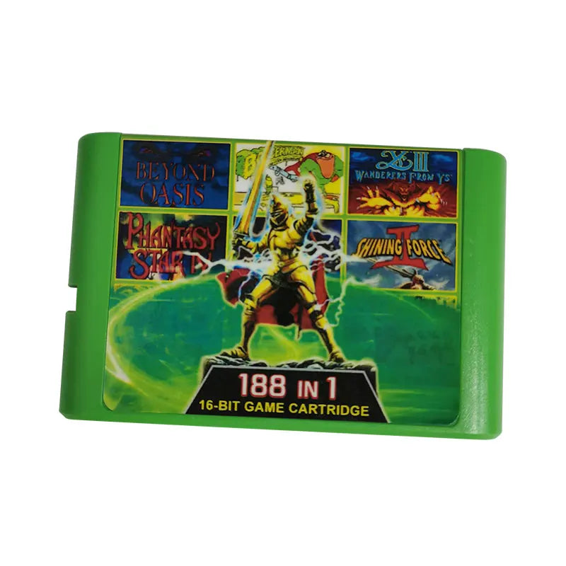 188 IN 1 Games Cartridge For Genesis/MD, Battery Save, Green Shell