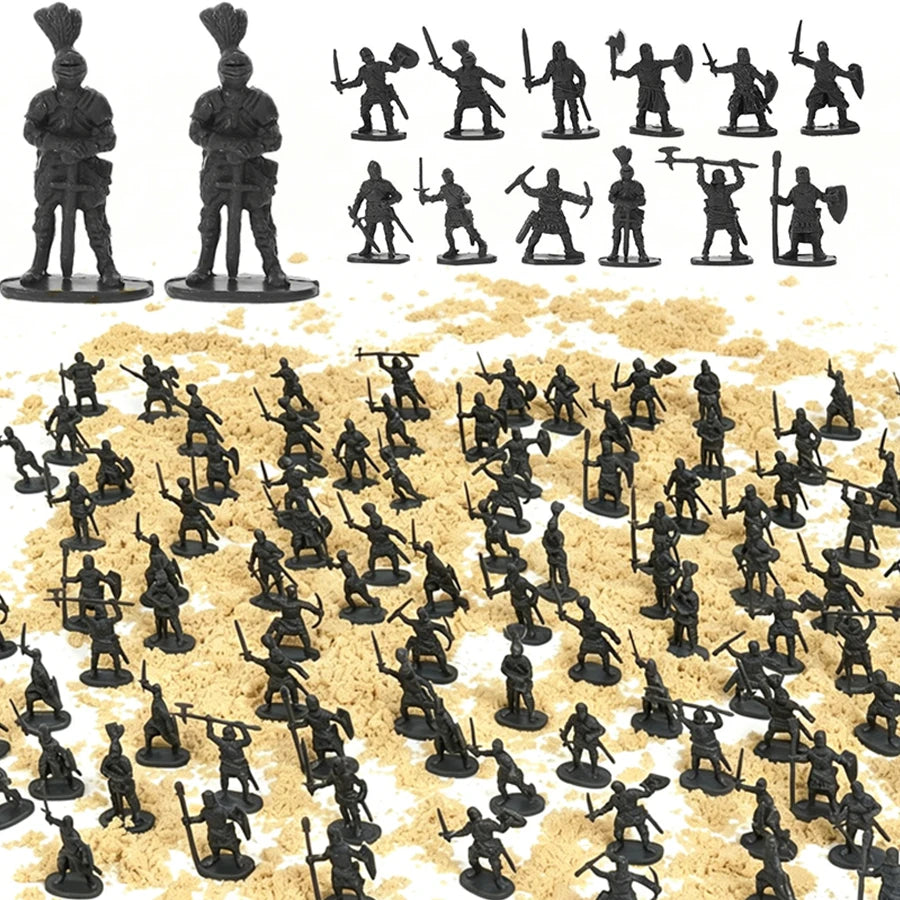 100pcs Medieval Knight Mini Figurines, Plastic with Multiple Poses