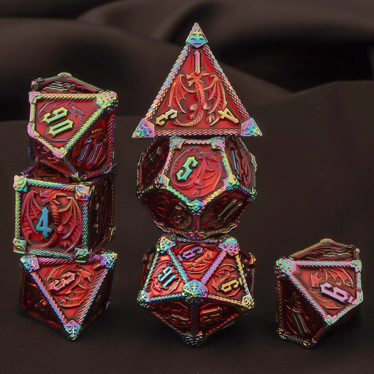 Metal Dice Set, 7 Piece Polyhedral Role Playing RPG D and D Dice D20 D12 D10 D8 D6 D4