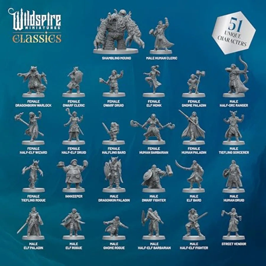 Classic Heroes - - 51 Paintable Characters for DND Miniatures Bulk, 28mm for Dungeons Dragons type games
