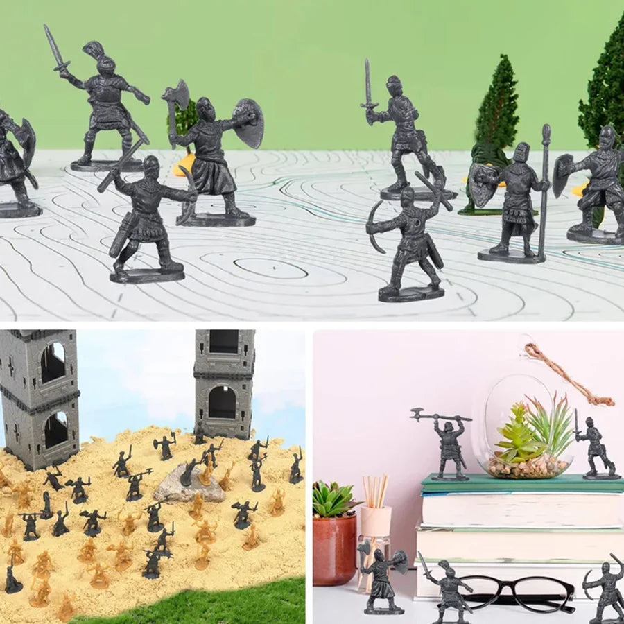 100pcs Medieval Knight Mini Figurines, Plastic with Multiple Poses