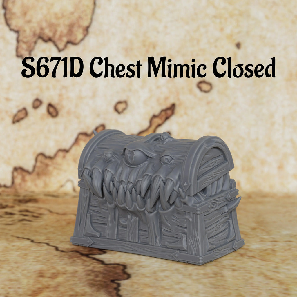 RPG Mimic Chest Miniature Model Set, Fantasy TTRPG Accessory, Hidden Monster Treasure Box for Tabletop Role Play Game Scenes