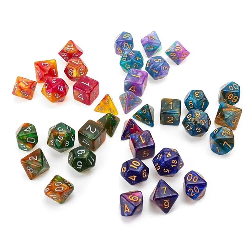 New Pearlescent Polyhedral RPG Dice Set 105/70/49/35/21/7Pcs Multicolor  Dice Role-Playing Board Games with Storage Pouches