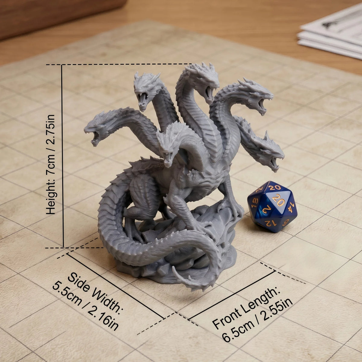 Unpainted Hydra Miniature Ornament, TTRPG Style, Tabletop Wargame Figurine