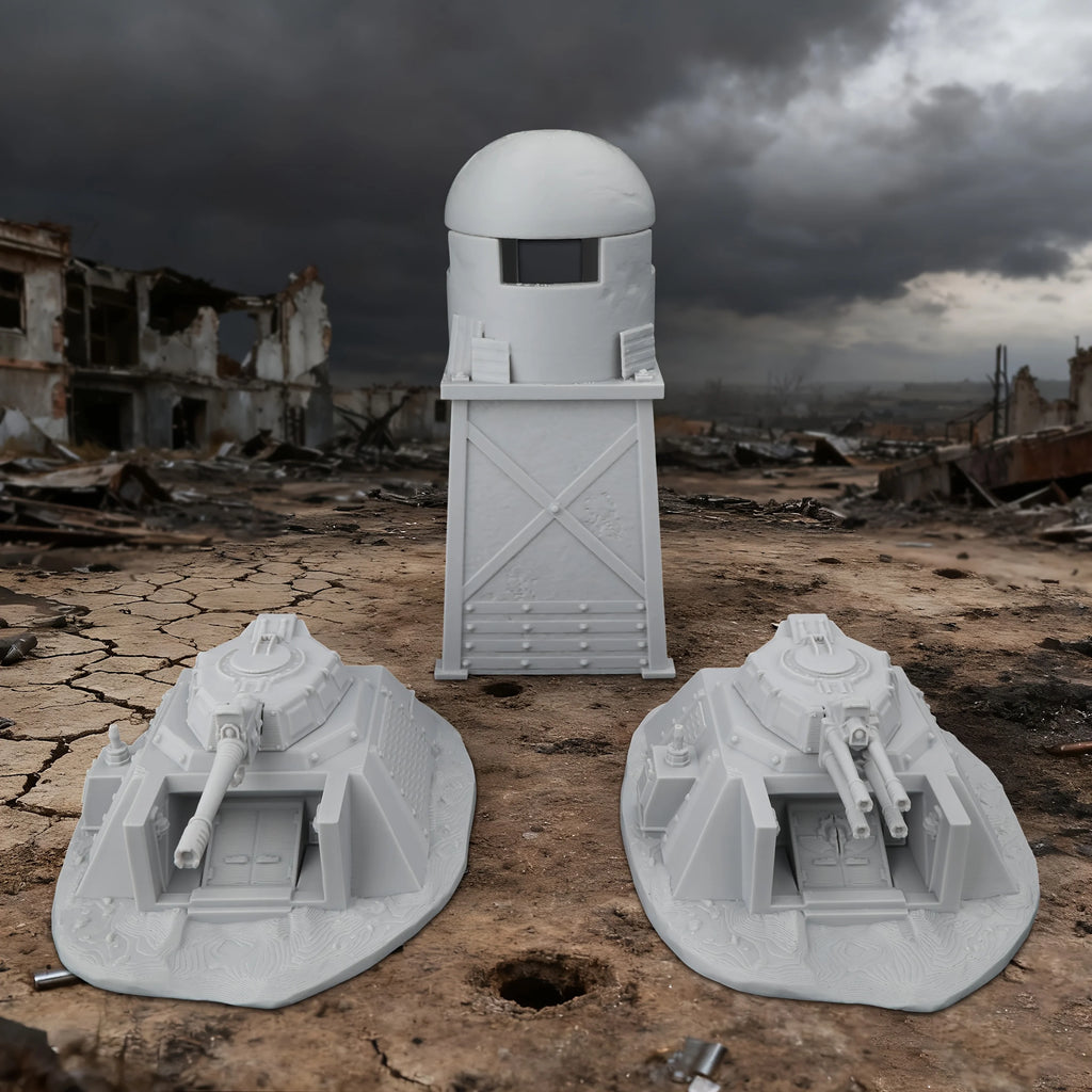 Sci-Fi Defense Base Miniature Terrain Set, Armed Bunkers for RPG Fantasy Terrain Building, Collectible Accessory