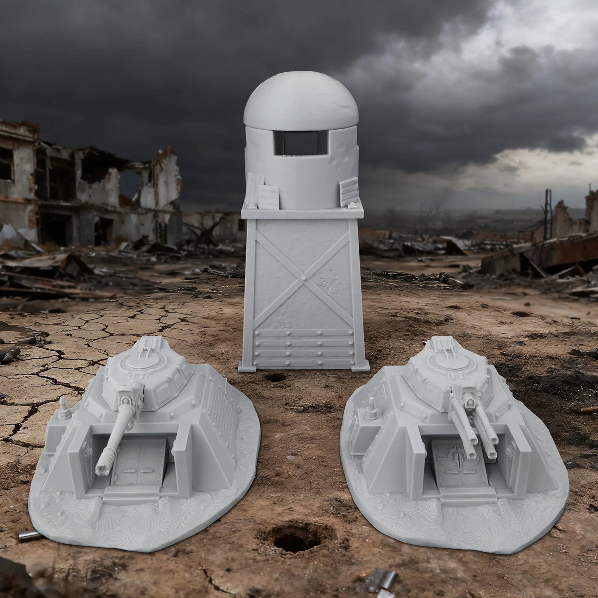 Sci-Fi Defense Base Miniature Terrain Set, Armed Bunkers for RPG Fantasy Terrain Building, Collectible Accessory
