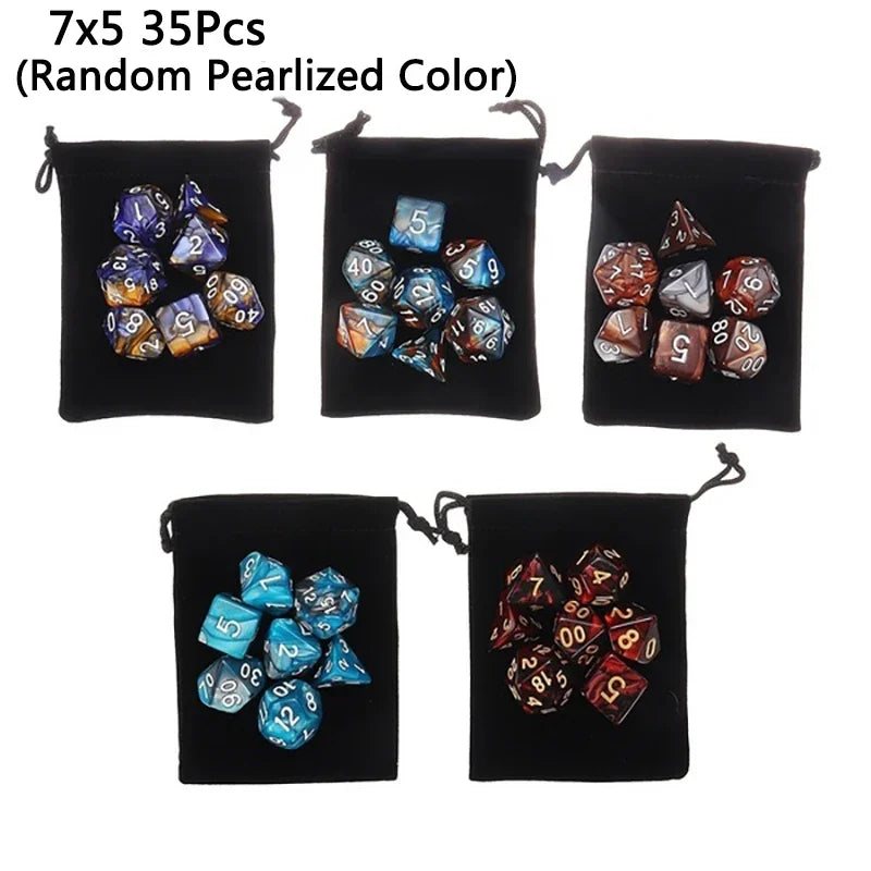 New Pearlescent Polyhedral RPG Dice Set 105/70/49/35/21/7Pcs Multicolor  Dice Role-Playing Board Games with Storage Pouches