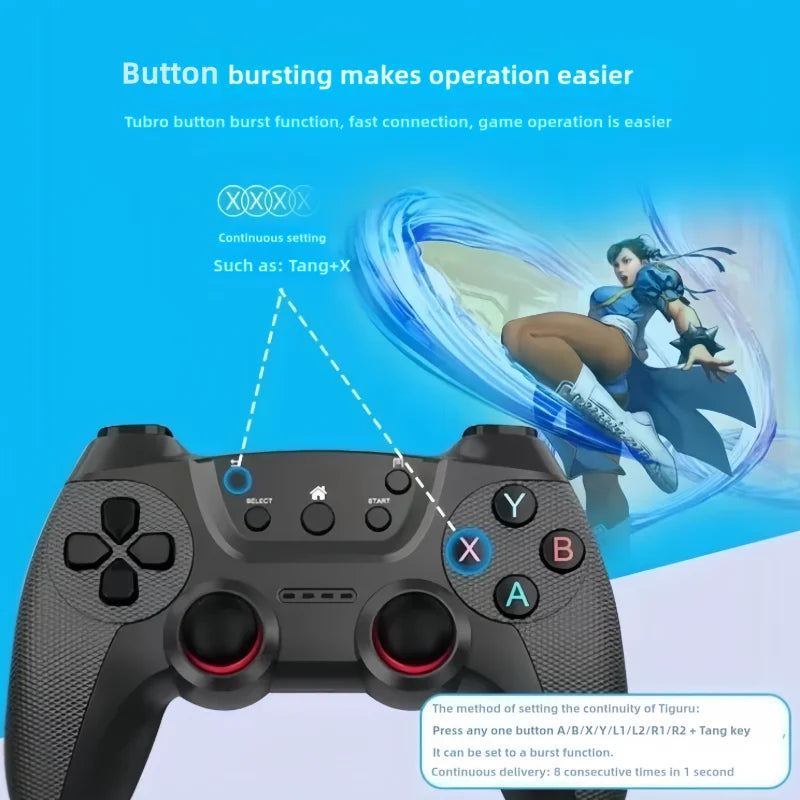 Wireless Game Controller, Plug and Play Gamepad with Dual Vibration & Turbo Burst Function, Ergonomic Anti-Slip Joystick Compatible with PS3, PC, Smart TV, TV Box